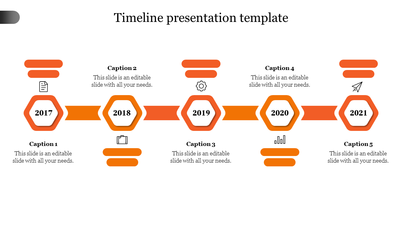 Free - Amazing Timeline Presentation Template In Hexagon Model
